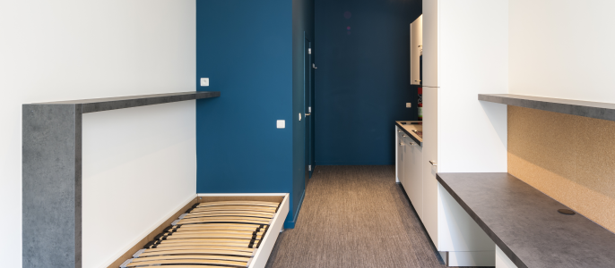 Upstudio pour 1 personne dans la résidence étudiante Baudelo Upkot Gand.